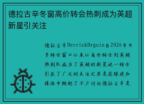 德拉古辛冬窗高价转会热刺成为英超新星引关注